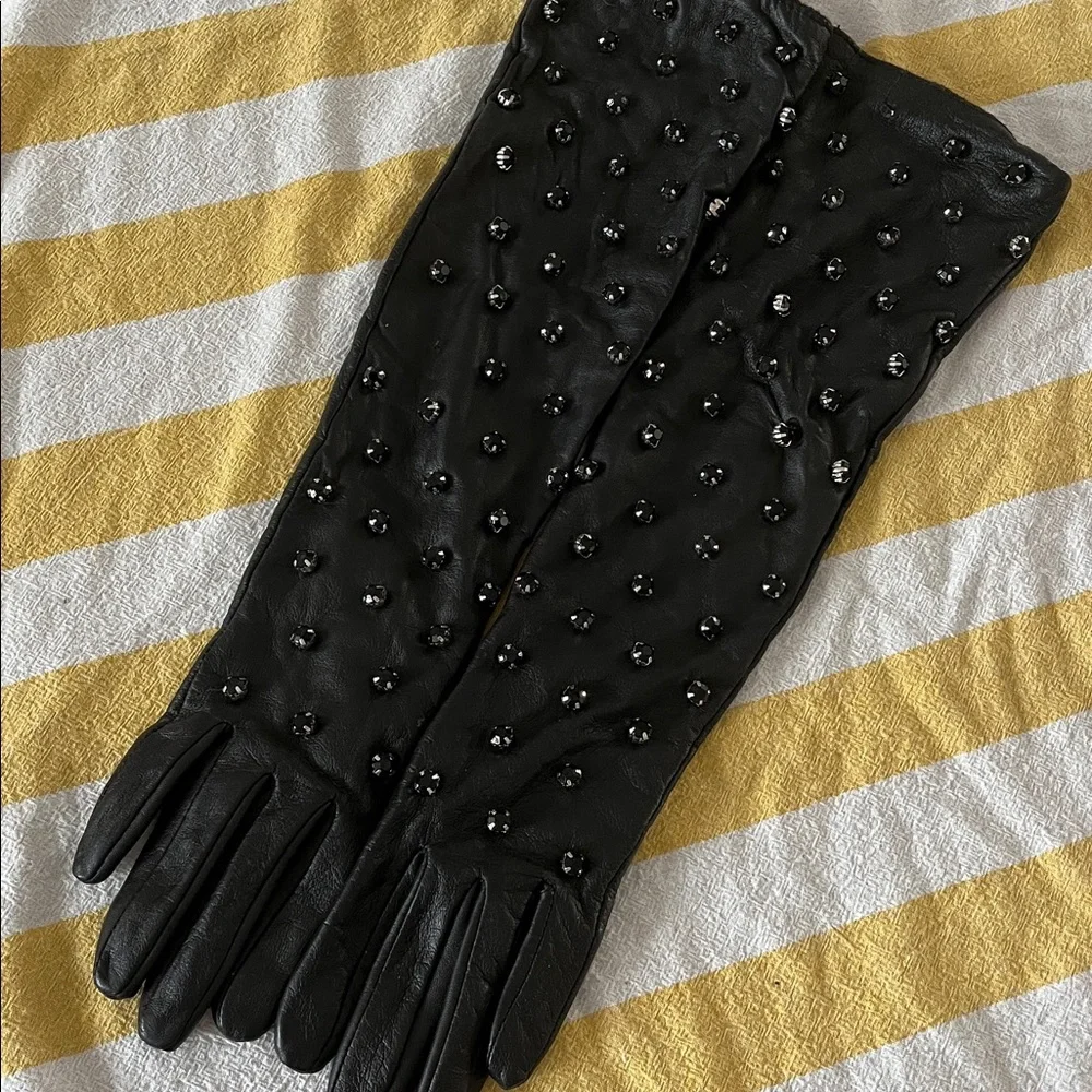 Anthropologie Maeve Sheep Leather Medium Elegant Black Studded Gloves